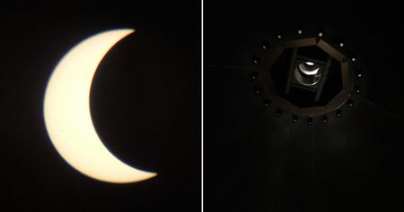 Die Sonnenfinsternis auf dem Projektionstisch im Kessel der Camera Obscura.